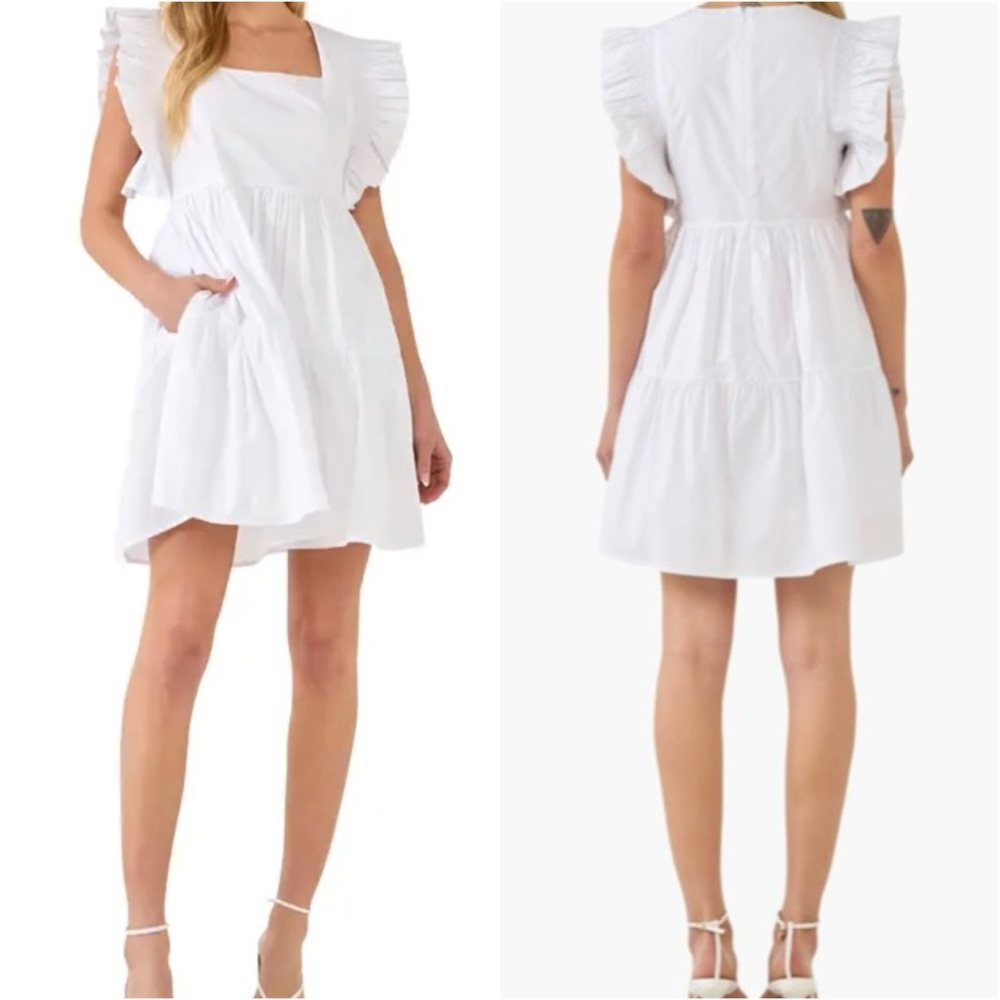 English Factory White Ruffle Sleeve Mini Dress